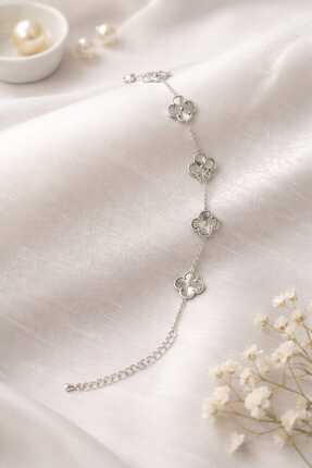 sheenez Yonca OneCleef Çelik Şans Silver Bileklik Küçük Boy