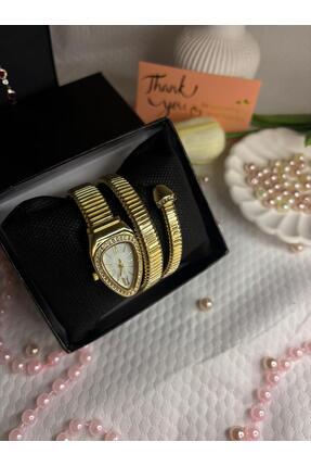 AYLORA'M Altın Renk Yılan Saat Zirkon Taşlı Dolama Kadın Kol Saati