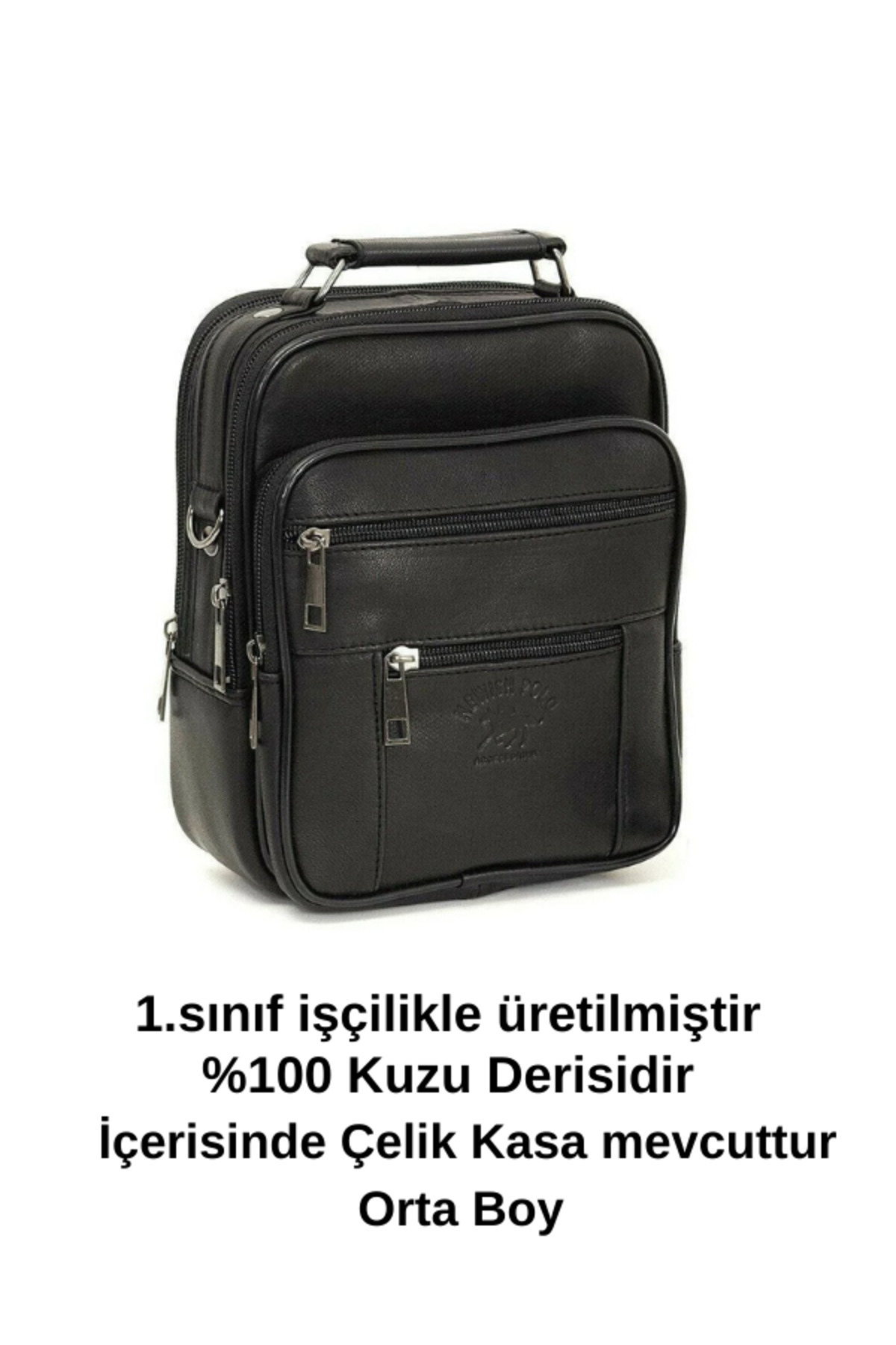 Newish Polo Erkek Siyah Çelik Kasalı Hakiki Deri El Ve Omuz Çantası Ayarlanabilir Askılı( Orta Boy) görsel 7