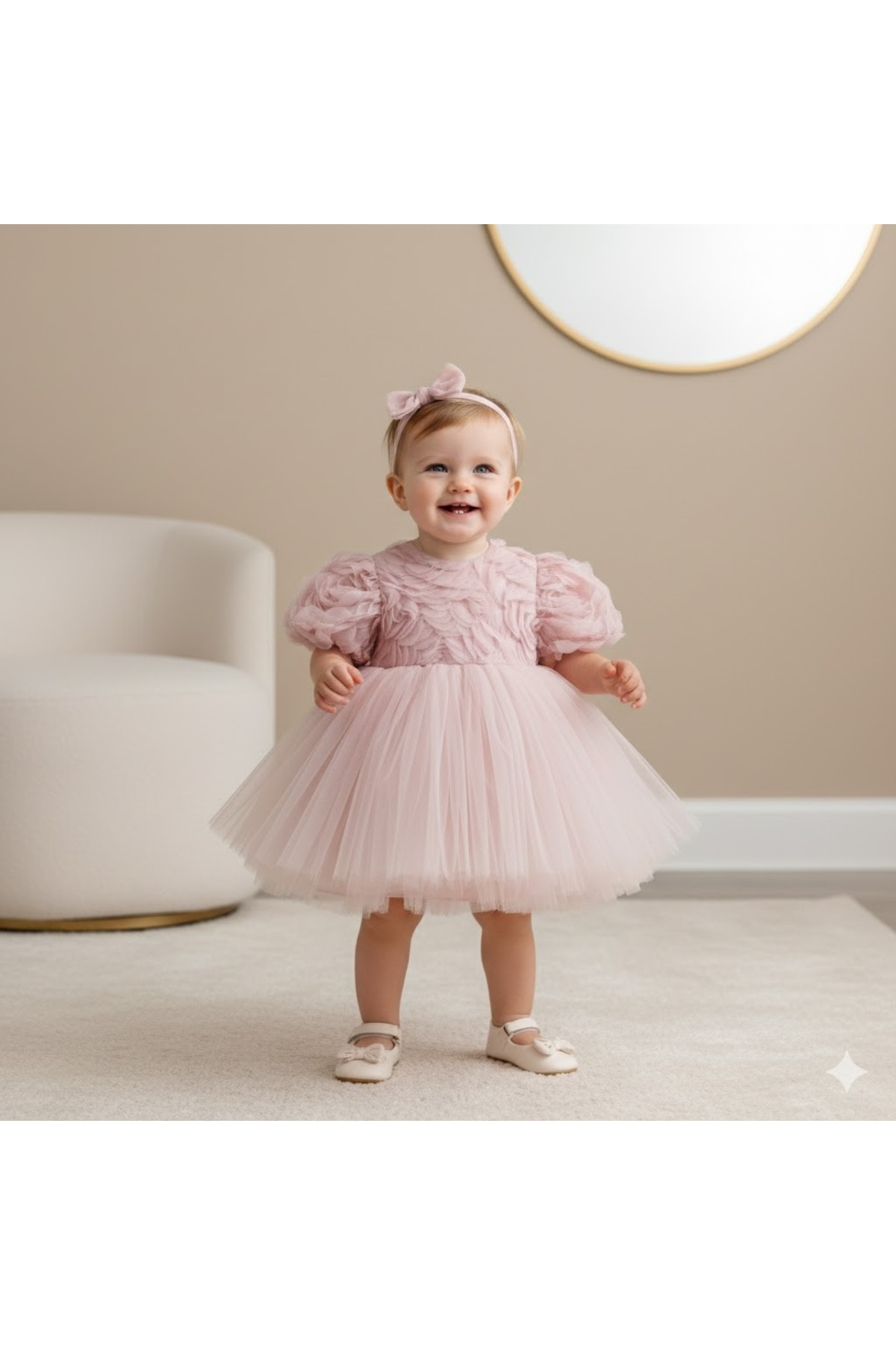 SweetMe Kız bebek parti elbisesi doğum günü elbisesi 3 boyutlu çiçekli tüllü fotoğrafı 2 (önizleme)