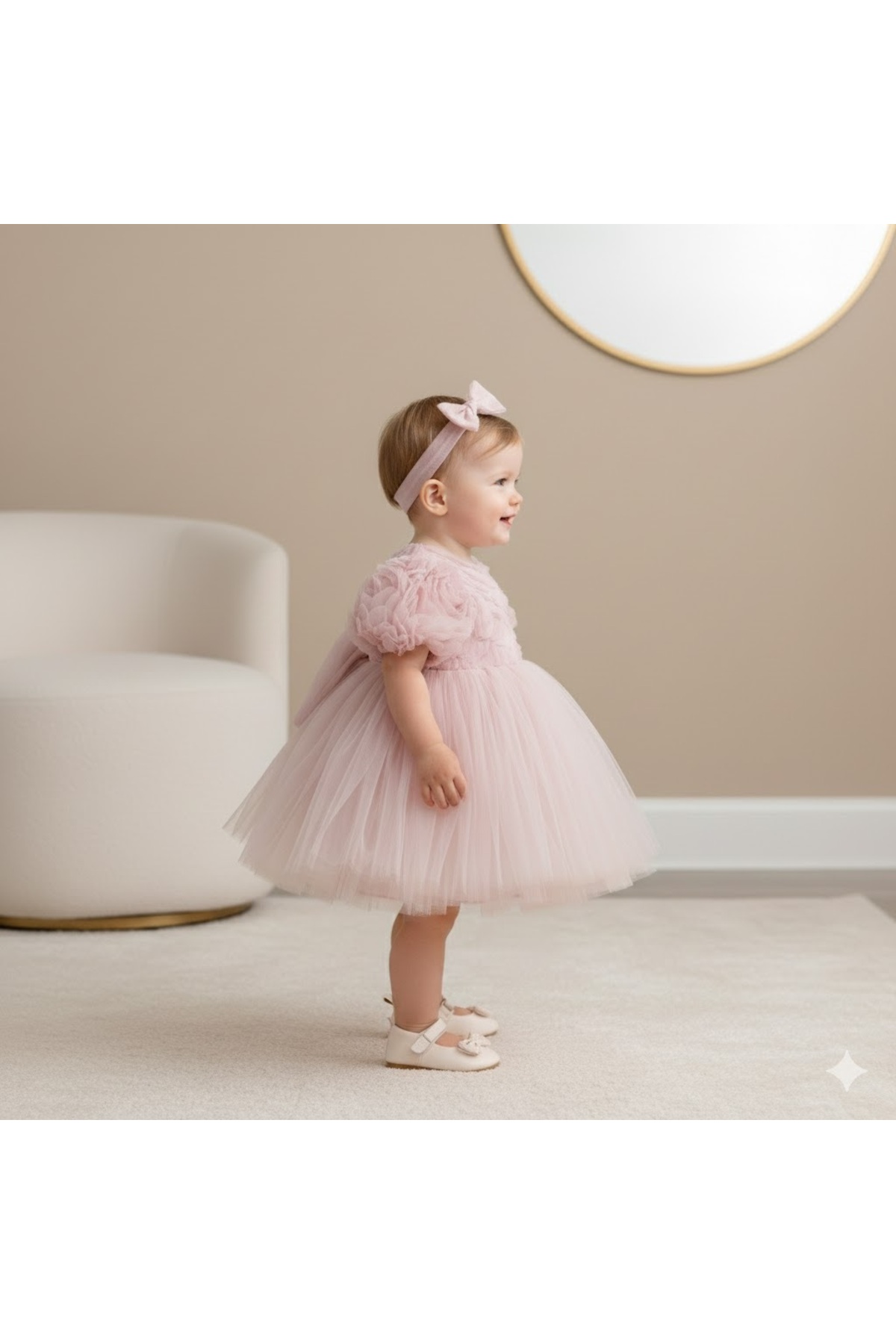 SweetMe Kız bebek parti elbisesi doğum günü elbisesi 3 boyutlu çiçekli tüllü fotoğrafı 3 (önizleme)