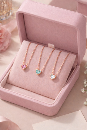 Soleildor 925 ayar Orijinal Gümüş Doğum Taşlı Kalp Gümüş Kolye