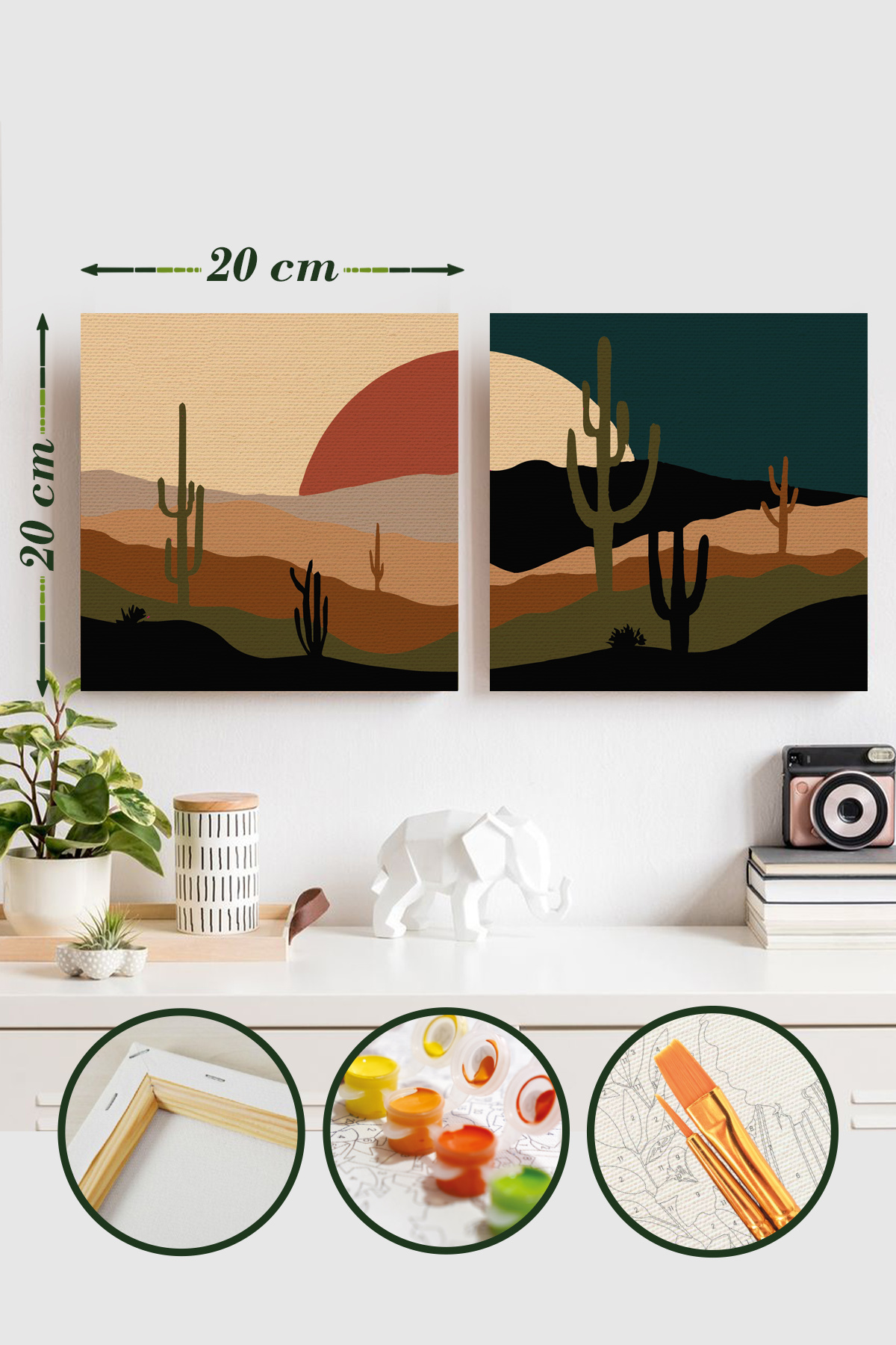 Sayılarla Boyama 20x20 Cm İkili Tuval Seti Fırça Boya Dahil Çıtaya Gerili - Gece Gündüz