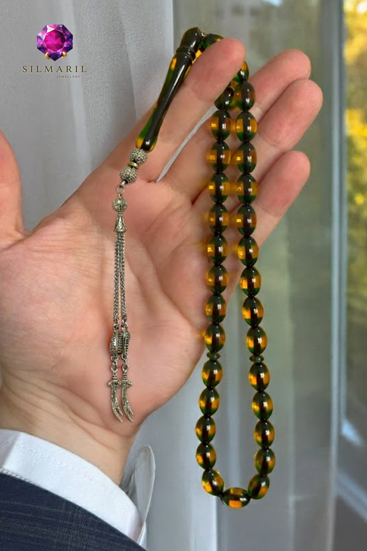 Sürmeli Kehribar Tespih Yeşil Ton Geçişli Erkek Hediyelik Şık Kehribar Tesbih Erkek Özel Gün Hediye — Silmaril Store — Kehribar (4)
