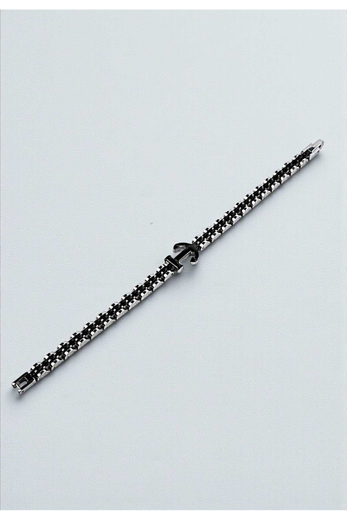 Men's Anchor Locked Steel Bracelet - Black
