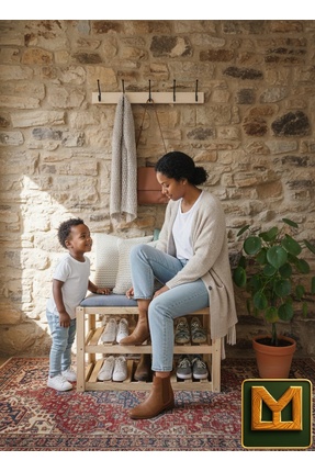 MEDET MOBİLYA Ayakkabılık Ahşap puflu döşemeli 3 katlı 2 raflı işlenmiş masif...