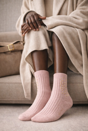Katia & Bony Kadın Taş Aksesuarlı Fitilli Yün Soket Çorap Pembe