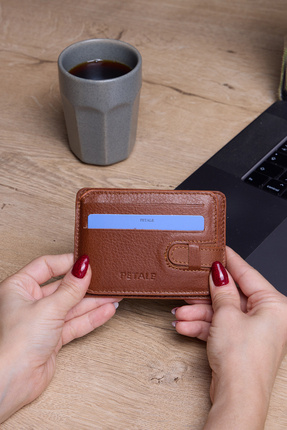 Lysande Hakiki Deri Minimalist Cüzdan İnce Tasarım Kartlık Taba