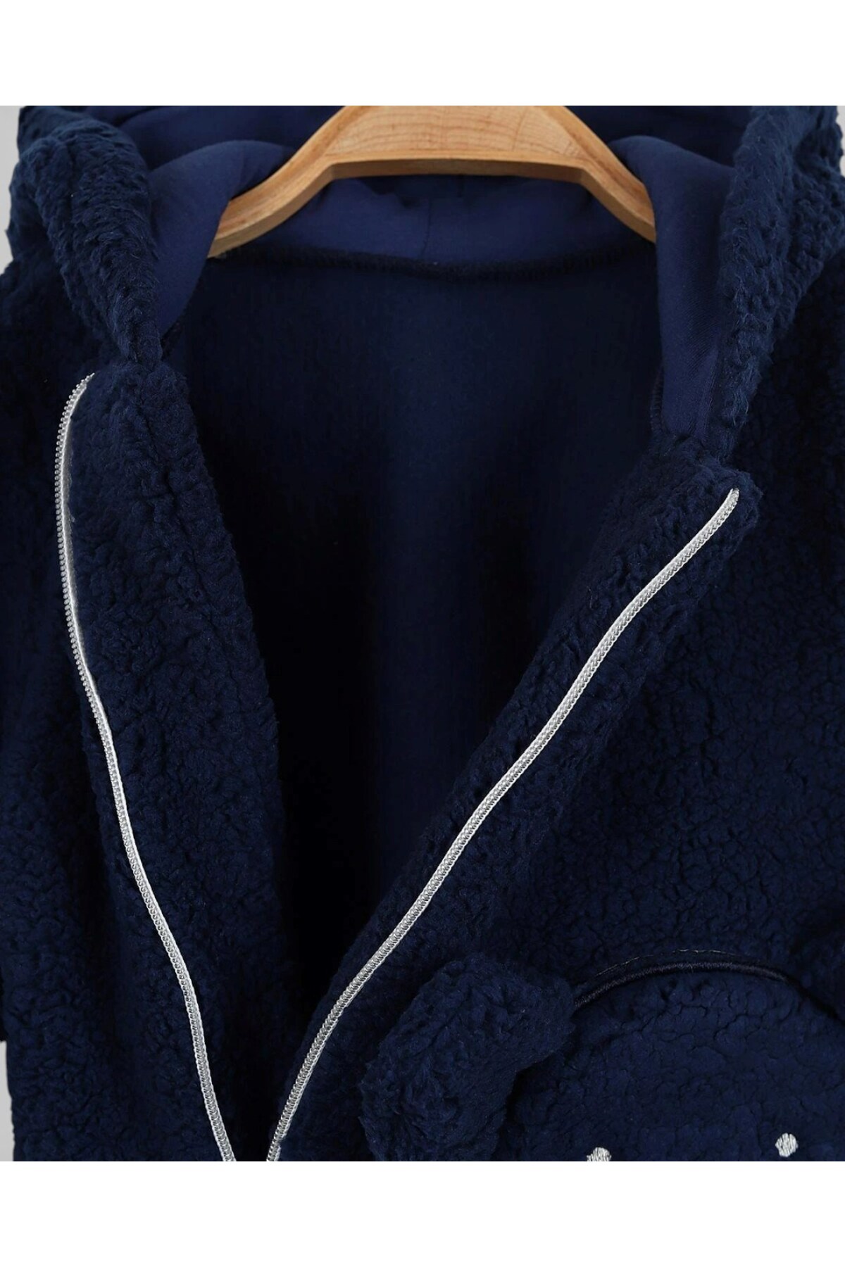 voyyo kids baby Erkek Bebek 1-2-3 Yaş, Ayıcık Nakışlı, Fermuar Detaylı Kuzu Hırka, Ceket, Polar Hırka Ceket fotoğrafı 6 (önizleme)