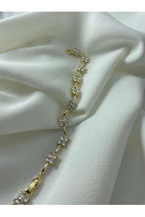 LAKEWOOD Gold Kaplama Zirkon Taşlı Çiçek Figürlü Çelik Kadın Bileklik