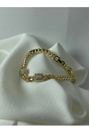 LAKEWOOD Minimal Kare Taş Detay Gold Bileklik