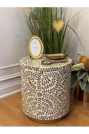 Lisso Evira Kaplama Lüks El İşçiliği Yan Sehpa/Tabure 40x40 H:45