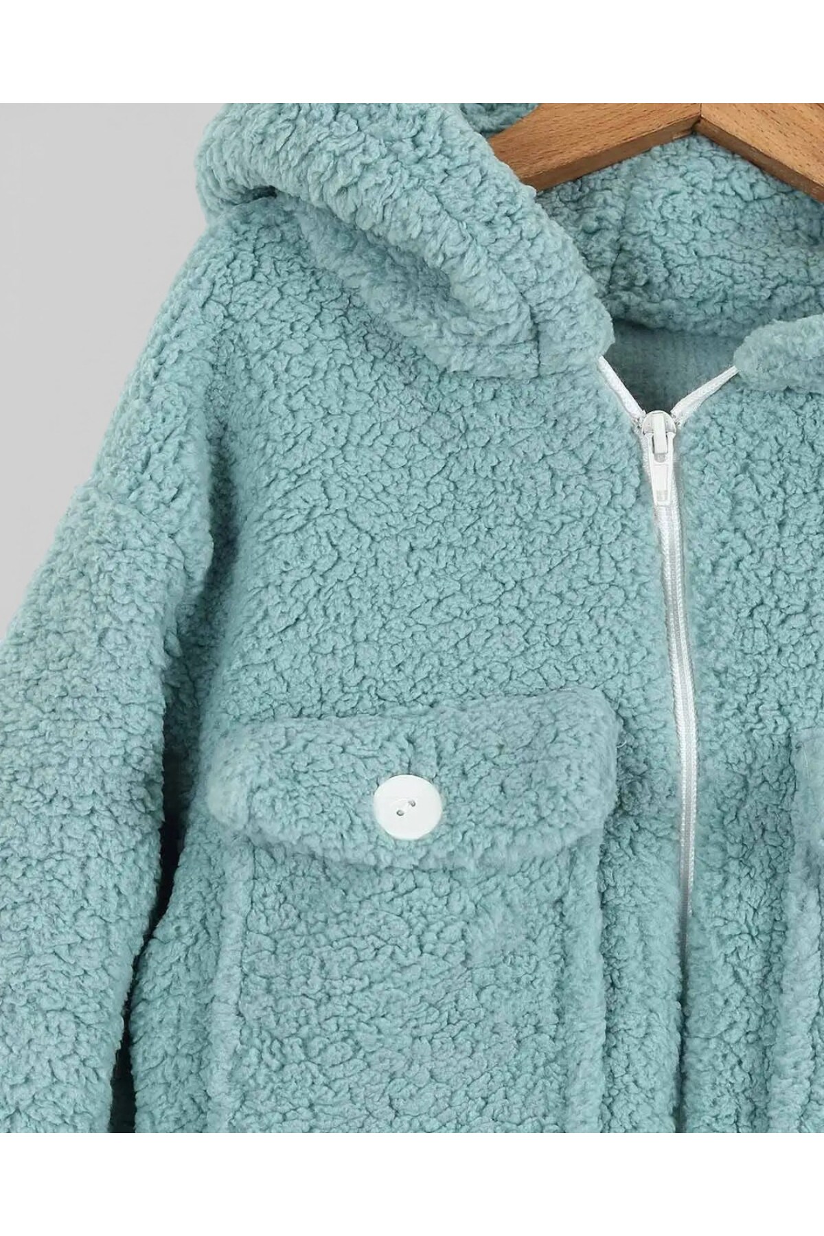 Ege Bebek Kız Çocuk Cep Detaylı, Kışlık Peluş Kuzu Hırka,5-6-7-8-9-10 YAŞ Kapüşonlu, Kaban, DAR KALIP fotoğrafı 3 (önizleme)