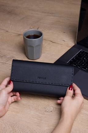 Lysande Premium Hakiki Deri Kadın Cüzdan 16 Kart Bölmeli Telefon Hazneli Lacivet