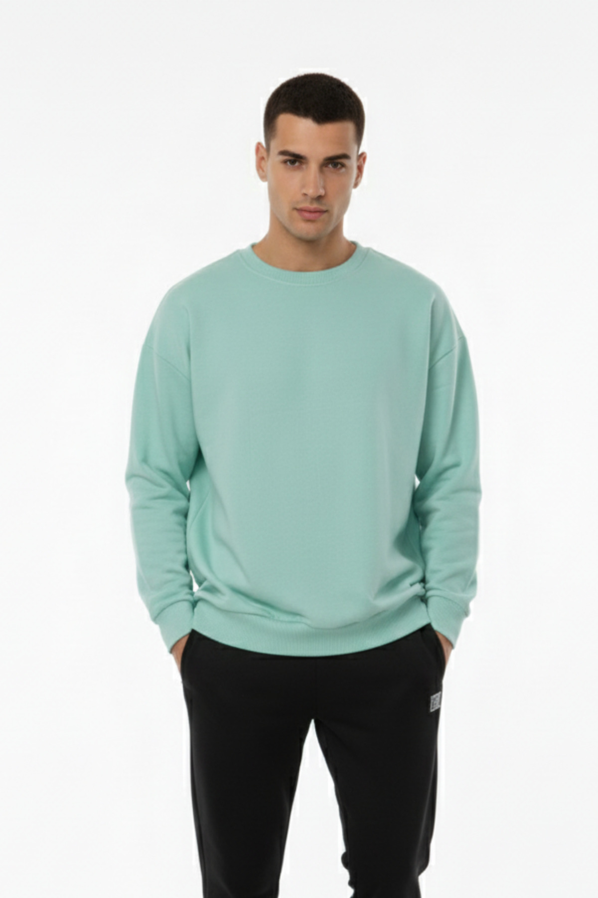 KOZİA OUTDOORS Baskısız Basic Oversize Bisiklet Yaka Şardonlu Unisex Rahat Kalıp Sweatshirt görsel 3