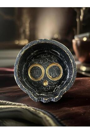 FC Atelier El Yapımı Mermer Desenli Siyah Alçı Kafatası Biblo
