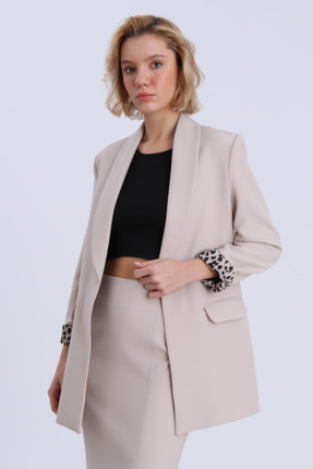 Kardelen Butik Store Fastperry Kadın Leopar Desenli Şal Yaka Ceket