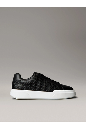 Calvin Klein Chunky Cupsole Bağcıklı Deri Tamamı Baskılı Erkek Siyah Sneaker ...