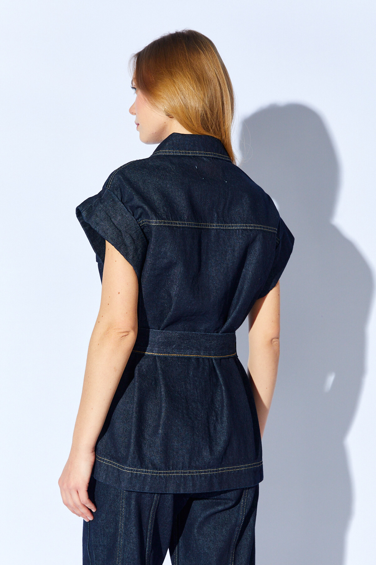 EDITION WOMAN  Rins Yıkama Kahve Çift Cepli Kuşaklı Rins Yıkama Denim Yelek | EK100375309 - Görsel 8