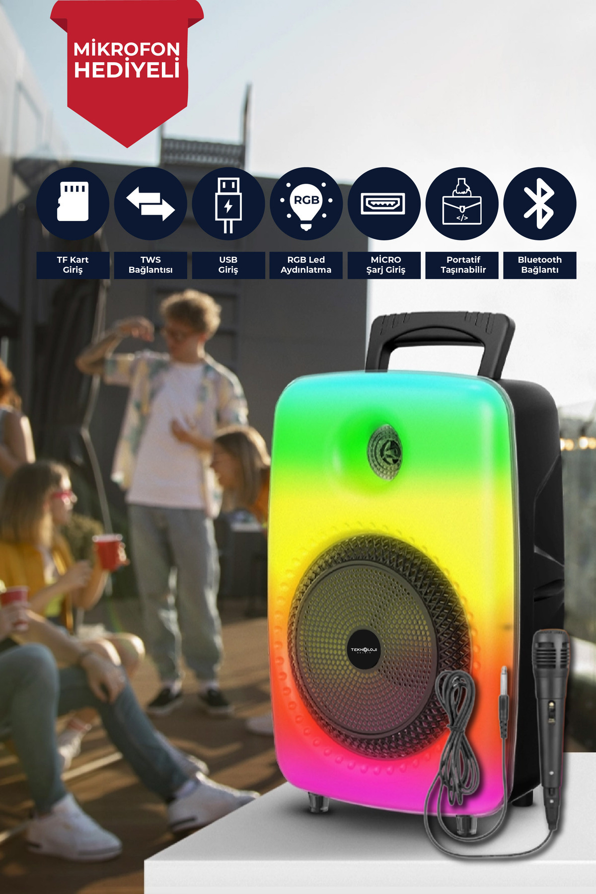 GTS-1802 Speaker Large Size Illuminated Bluetooth Speaker 8 inch Karaoke Microphone GIFT Party Size /Aux/SD
