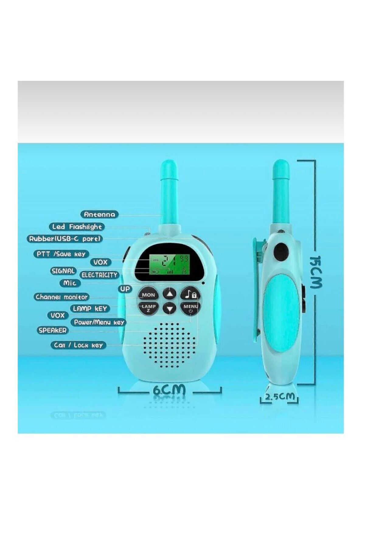 fortrek Pembe-Mavi 3 Km Menzilli ışıklı telsiz wireless walkie talkie çoçuk telsizi- bebek telsizi fotoğrafı 3 (önizleme)