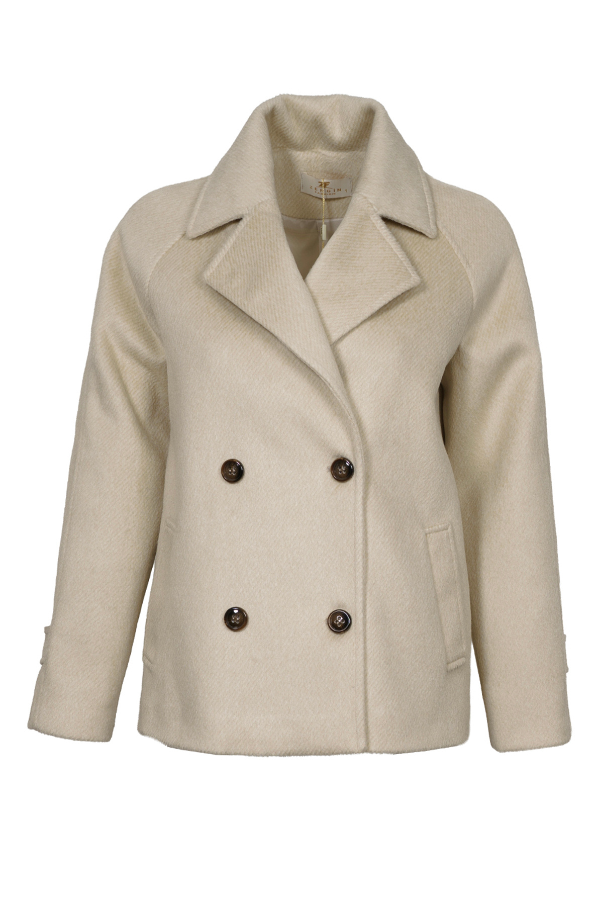 Soydan Güner  Bej Reglan Kol Kruvaze Yaka Rahat Kalıp Alpaka Tuşe Kısa Kaban 2670 - Görsel 7