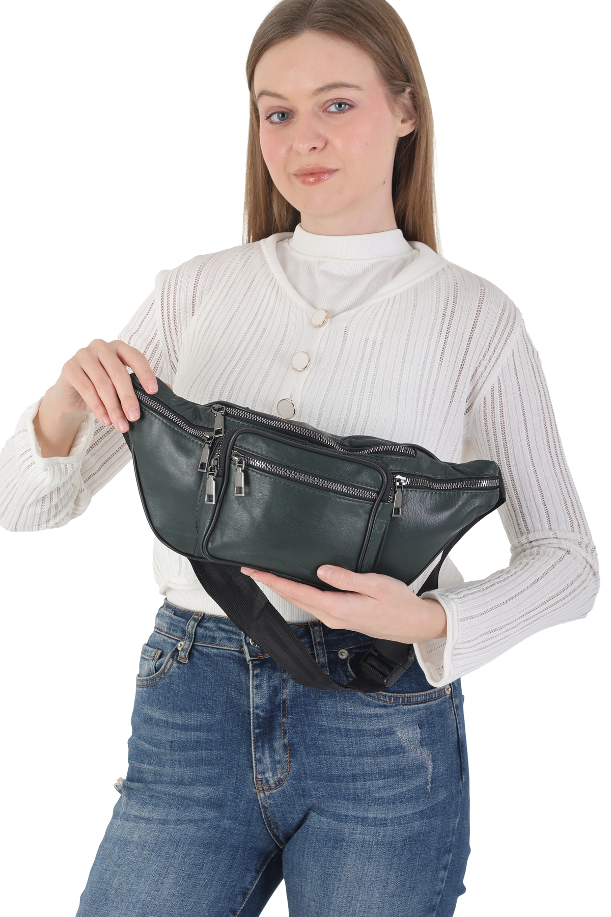 NahitaTyana Unisex Çok Cepli Hakiki Deri Freebag Bel Çantası Ve Omuz Çantası