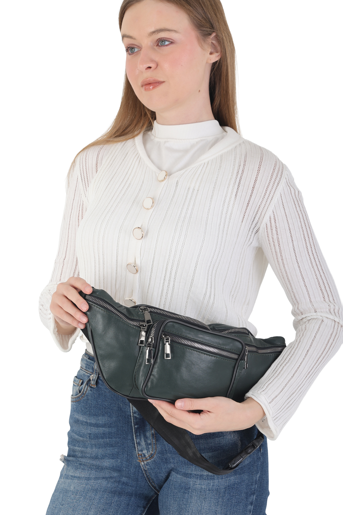 NahitaTyana Unisex Çok Cepli Hakiki Deri Freebag Bel Çantası Ve Omuz Çantası görsel 2