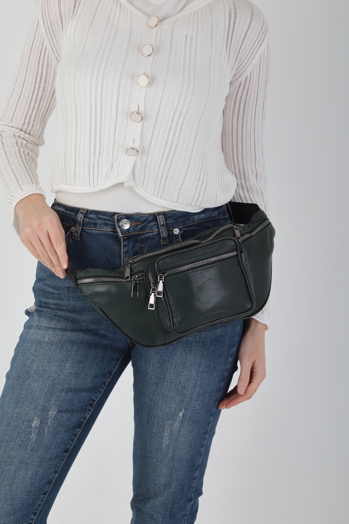 NahitaTyana Unisex Çok Cepli Hakiki Deri Freebag Bel Çantası Ve Omuz Çantası görsel 4