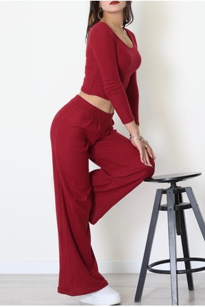 DuRu LiNe ✨ Fitilli U Yaka Crop Bluz & Geniş Paça Lastikli Pantolon Alt-Üst T...