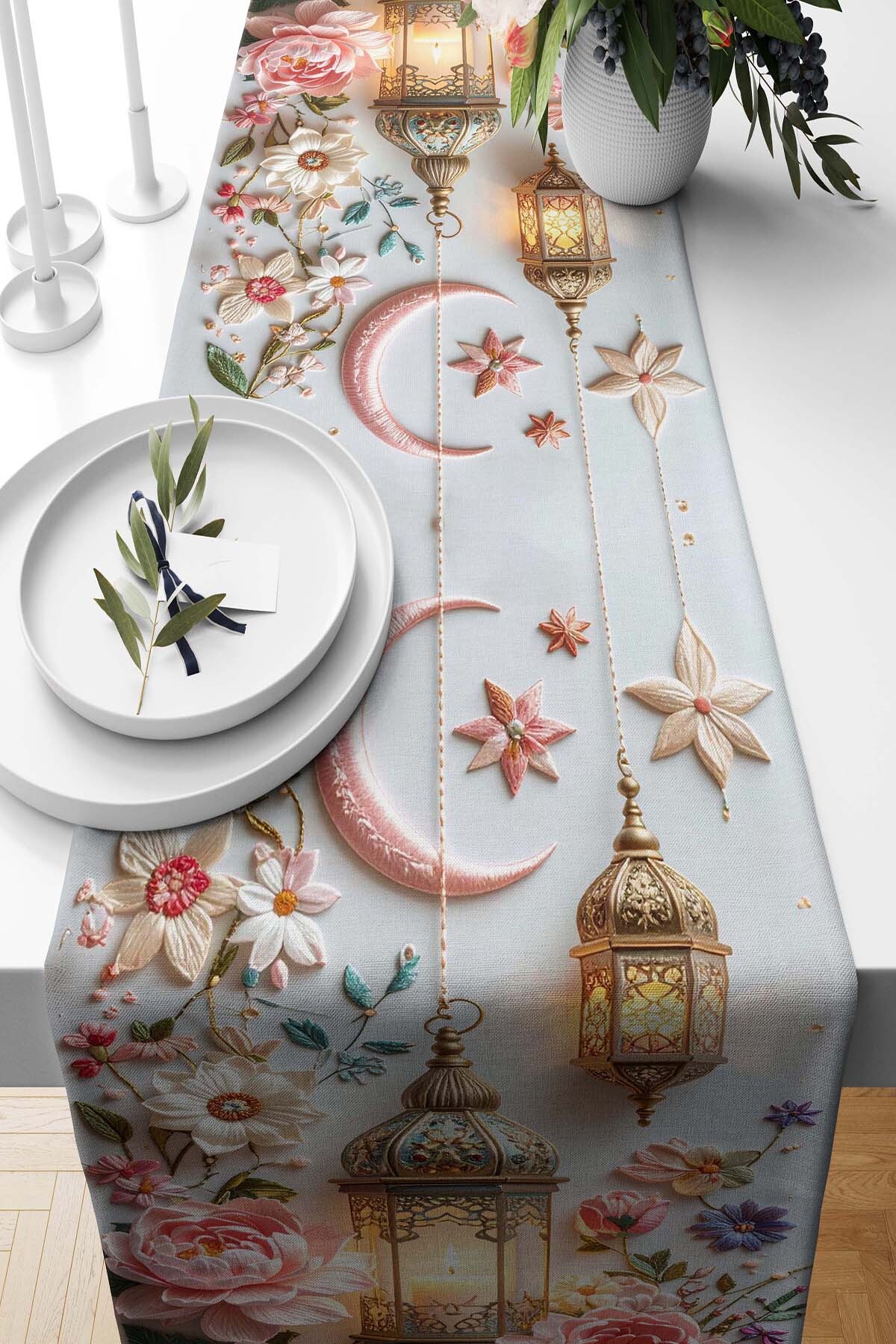 Pilloveland Runner Ramadan Spring Patterned Suede Woven 140*40 cm - Ramadan K...