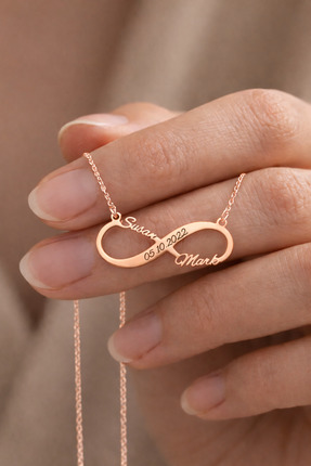 Soleildor 925 ayar Orijinal Gümüş Kişiye Özel 2 İsimli Sonsuzluk Gümüş Kolye