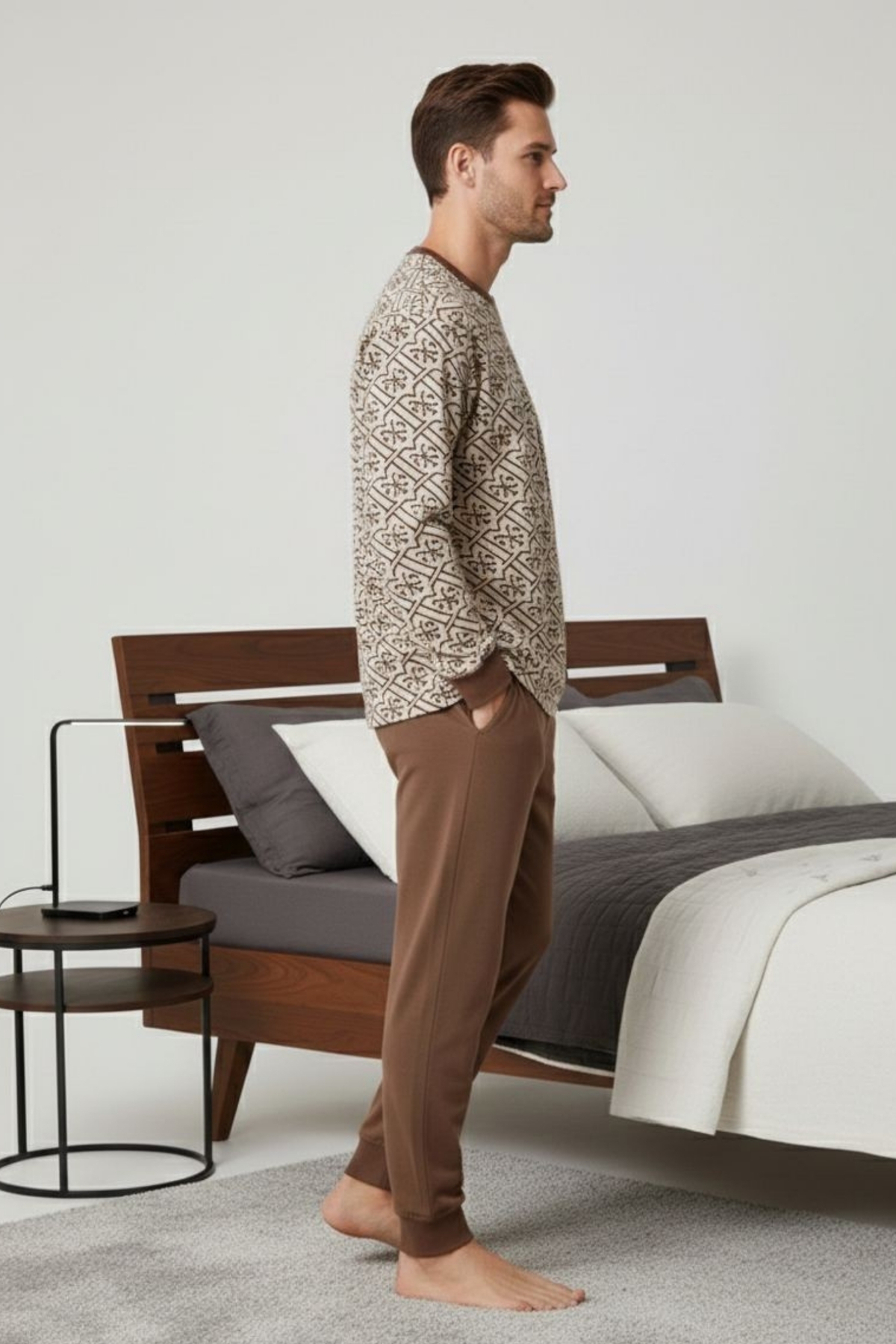 İPEKTENİM  Desenli Manşetli Cepli Erkek Eşofman/Pijama Takımı - Görsel 3