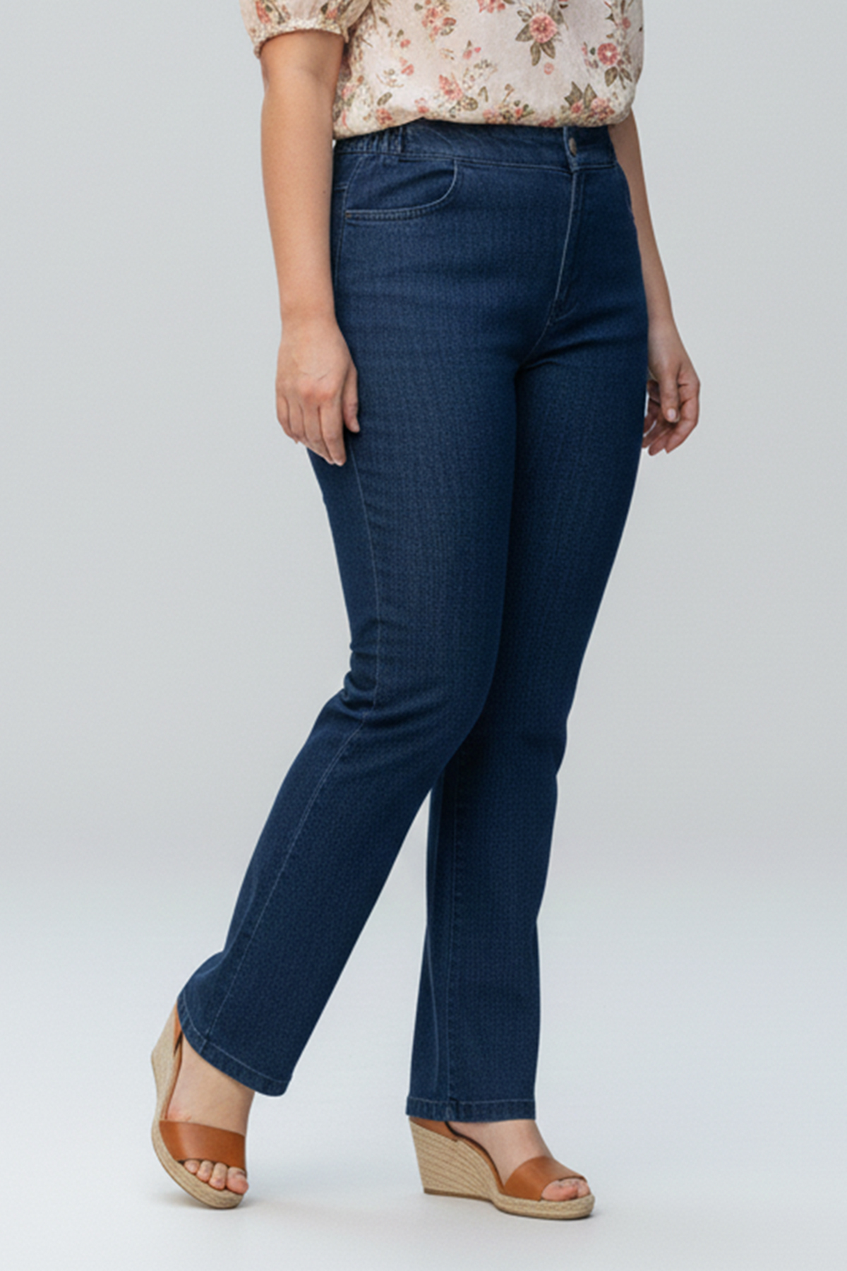 Plus Size Women's Elastic Waist Lycra Pipe Leg Jeans 03 Navy