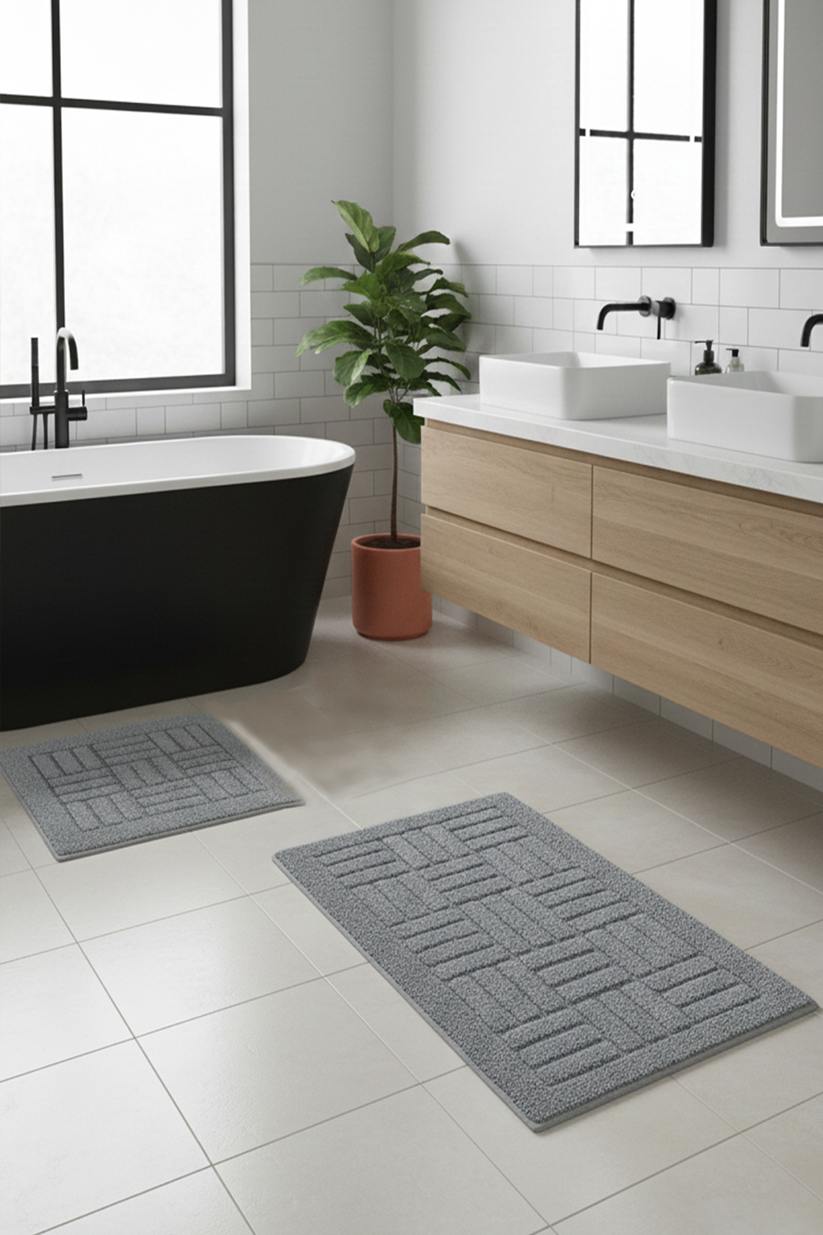 Wode Grey 2-Piece Set Cotton Bathroom Rug