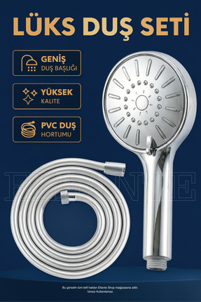 ellante LÜX DUŞ SETİ – Geniş Duş Başlığı & Yüksek Kalite PVC Hortum