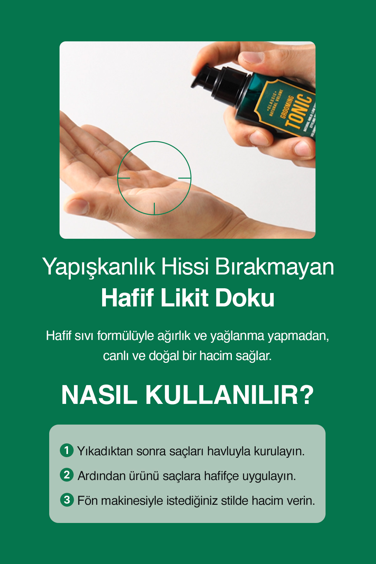 Dökülme Karşıtı Hacim Veren Saç Bakım Toniği - Fön Suyu Classic Style Grooming Tonic Pump — 8730 — تصویر 7 از 9