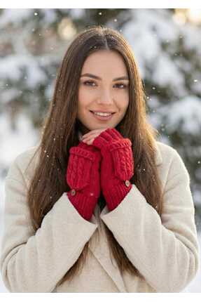 LAGRANZE Kadın Kış Dostu Kapaklı Yün Eldiven