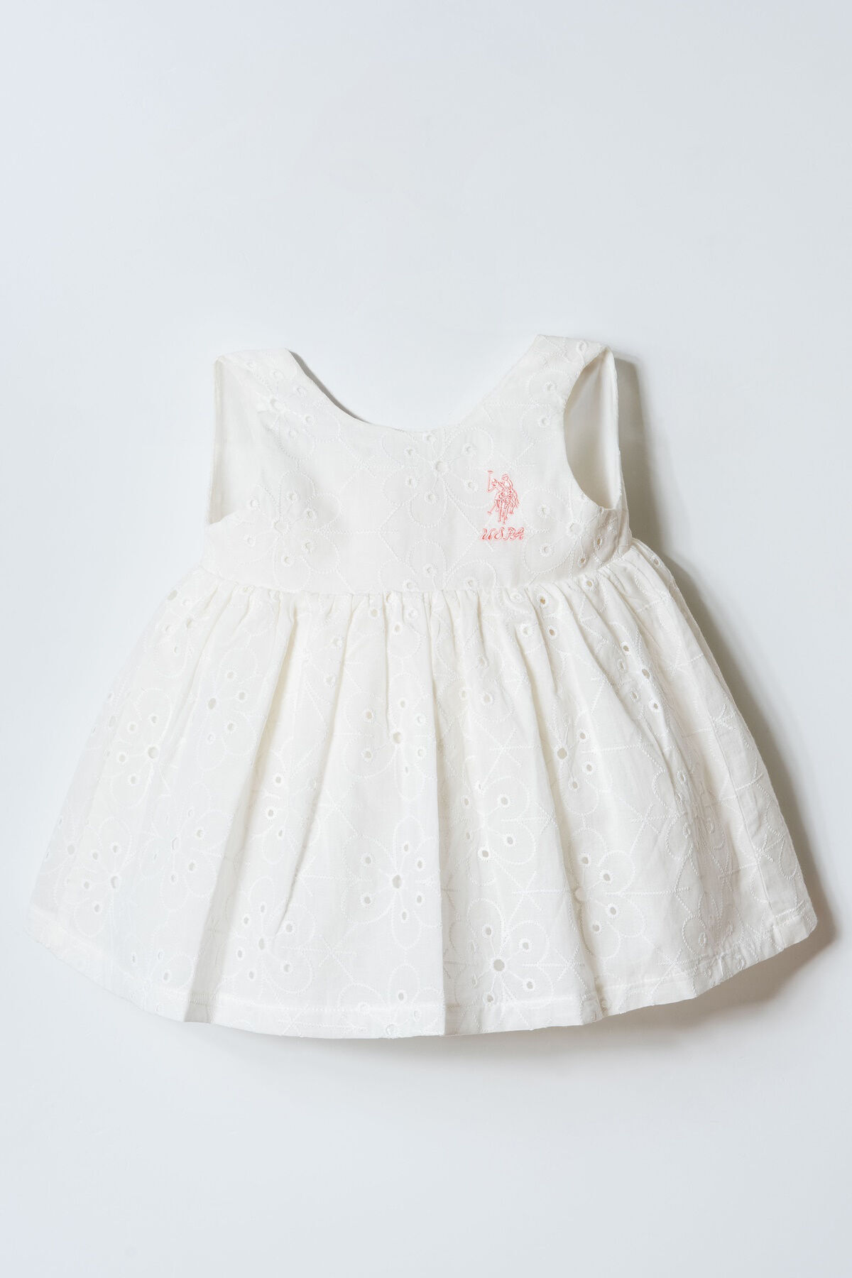 U.S. Polo Assn. Baby Girl Crew Neck Embroidered Summer Regular Fit White Dress Usb2980-C-V1
