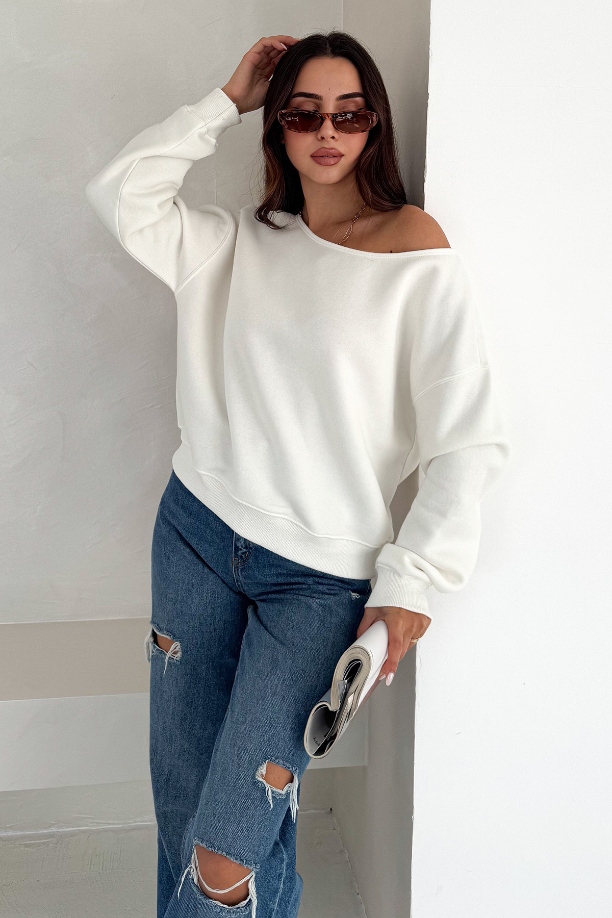 Noa Noa  Kadın Omuz Detaylı Polar Sweatshirt – Rahat & Feminen Stil - Görsel 2