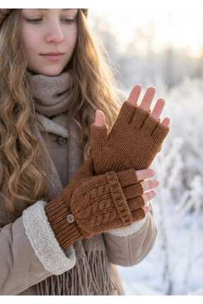LAGRANZE Kadın Kış Dostu Kapaklı Yün Eldiven