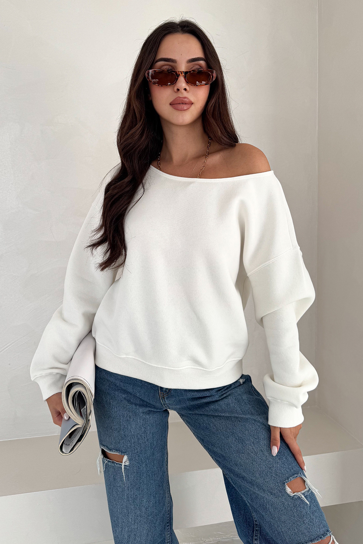 Noa Noa  Kadın Omuz Detaylı Polar Sweatshirt – Rahat & Feminen Stil - Görsel 3