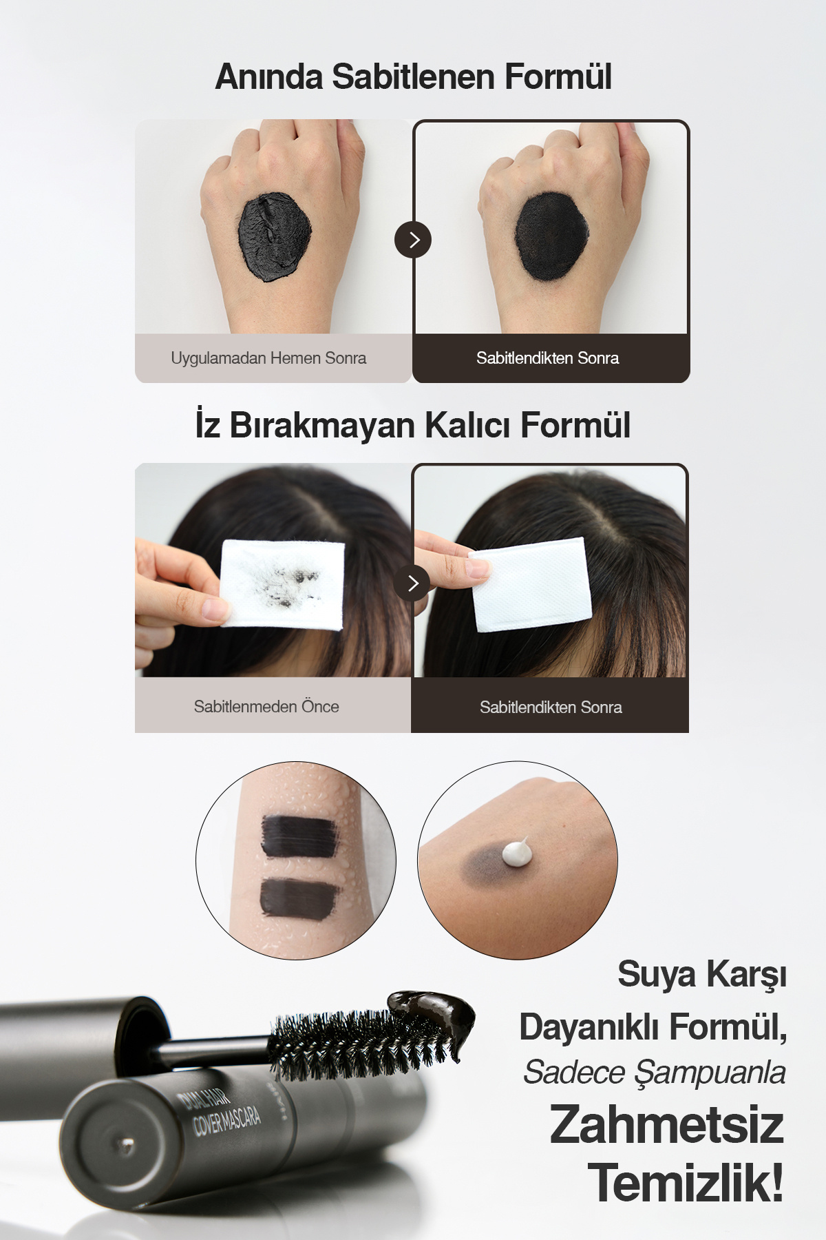 Suya ve Tere Dayanıklı, Kapatıcı Siyah Saç-Kaş Maskarası Daily Dual Hair Cover Mascara [Black] — مشکی 111667 — تصویر 7 از 9