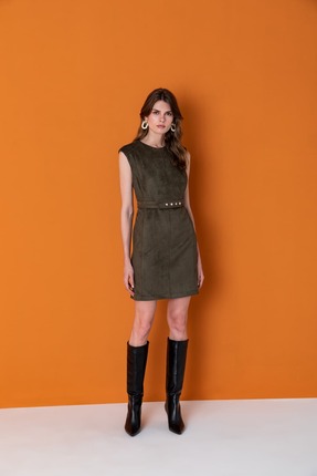 KASHA 26KE003 KEMER DETAYLI SÜET ELBİSE