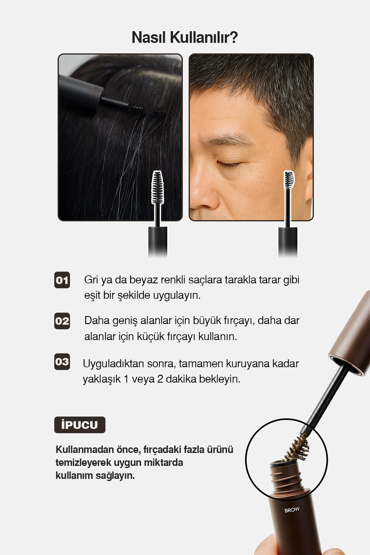 Suya ve Tere Dayanıklı, Kapatıcı Siyah Saç-Kaş Maskarası Daily Dual Hair Cover Mascara [Black] — مشکی 111667 — تصویر 8 از 9