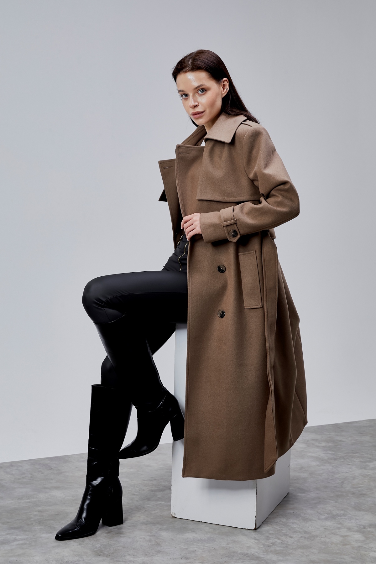 Bolivente  Açık Kahverengi Regular Rüzgarlık Detaylı Kaşe Kaban - Görsel 8