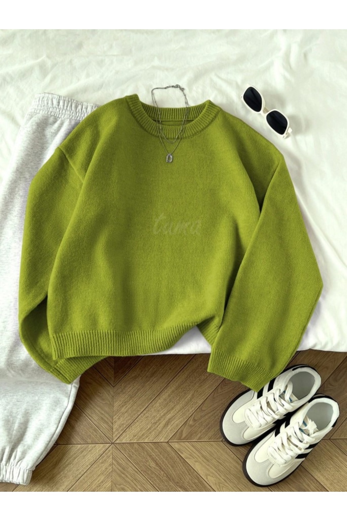 TUMA Жіночий светр оверсайз з трикотажу, зеленого кольору, з круглим вирізом,...