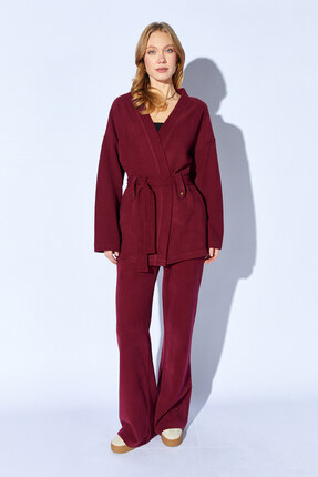 EDITION WOMAN Bordo Yumuşak Dokulu Selanik Kumaş Kimonolu Takım | EK1001810392