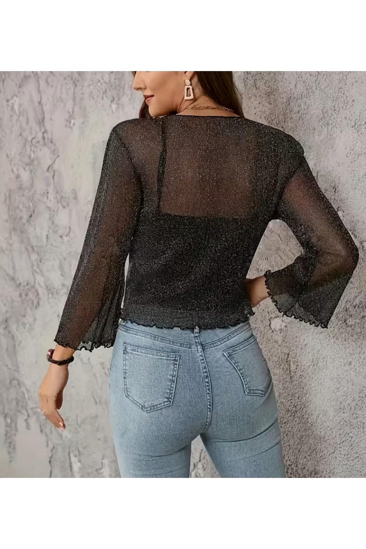 Tura Butik  Simli İspanyol kol bağlamalı tül bolero - Görsel 3