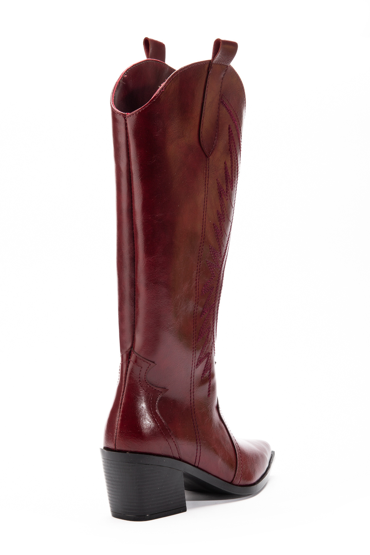 DENORA  Bordo Mat Cilt Nakışlı Western Kovboy Cowgirl Bot Çizme - Görsel 3